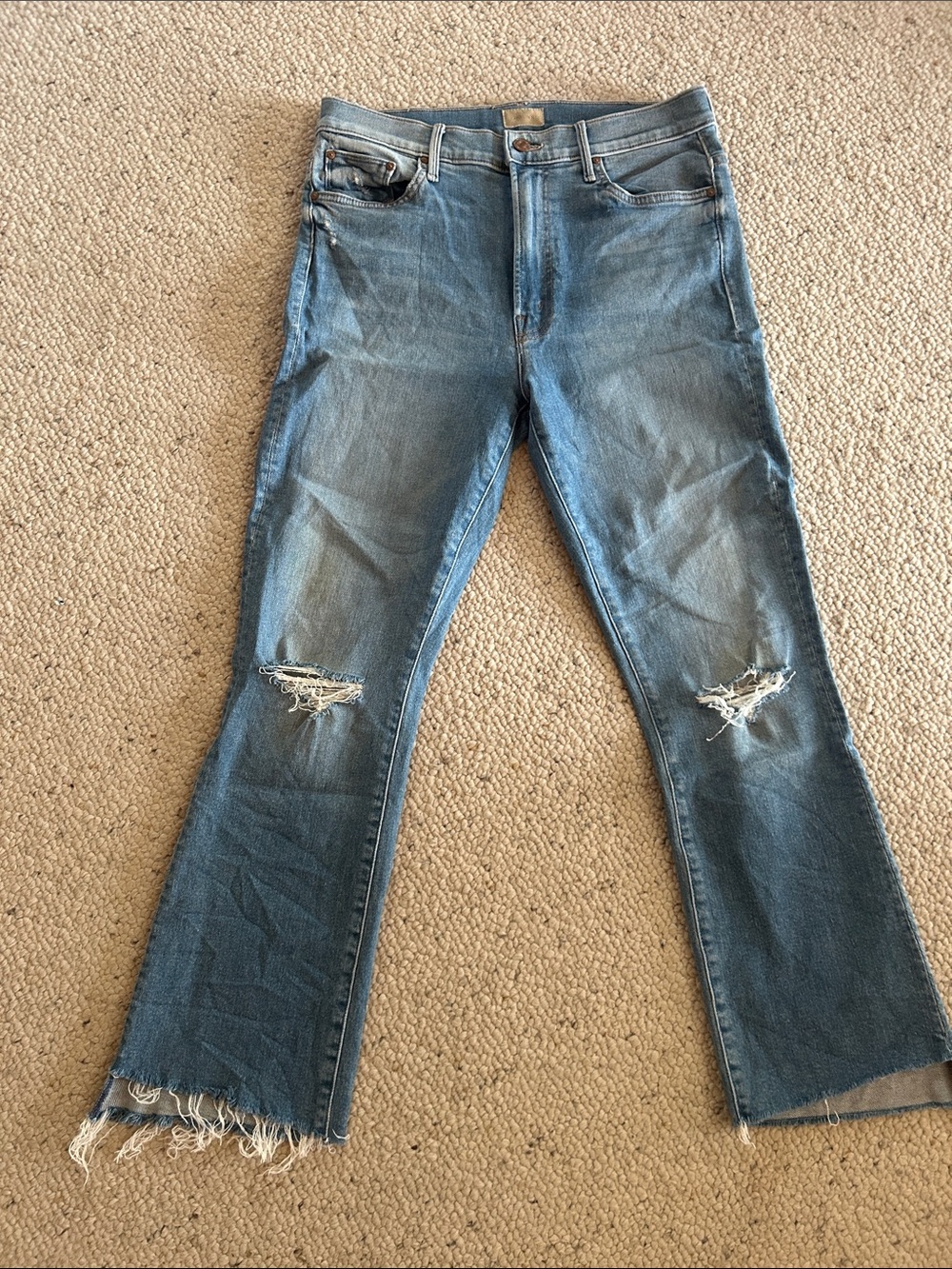 MOTHER Blue Distressed Ankle Crop Jeans